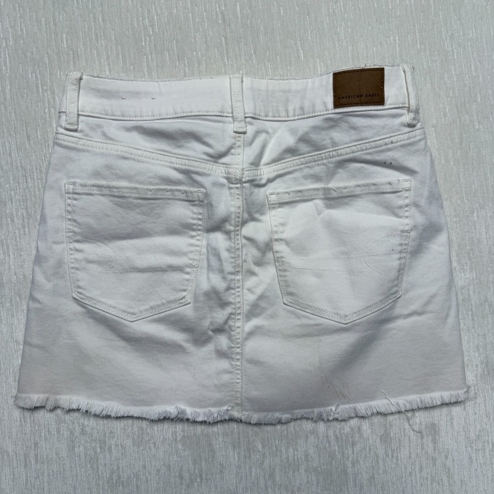 American Eagle Outfitters High Rise Mini Skirt Womens 6 White Stretch Frayed Hem - Picture 9 of 12